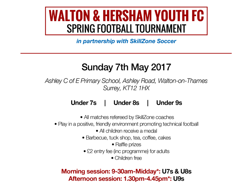 Walton & Hersham Youth FC and SkillZone Tournament info